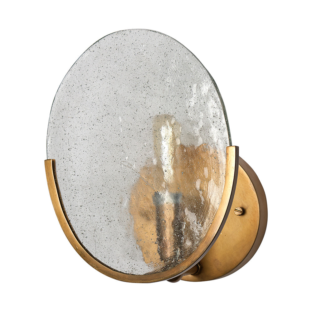 Mercana - Rubeus I 5.5x 9 Brass Toned Metal w/Frosted Glass Circular Wall Sconce - 68400 view 1