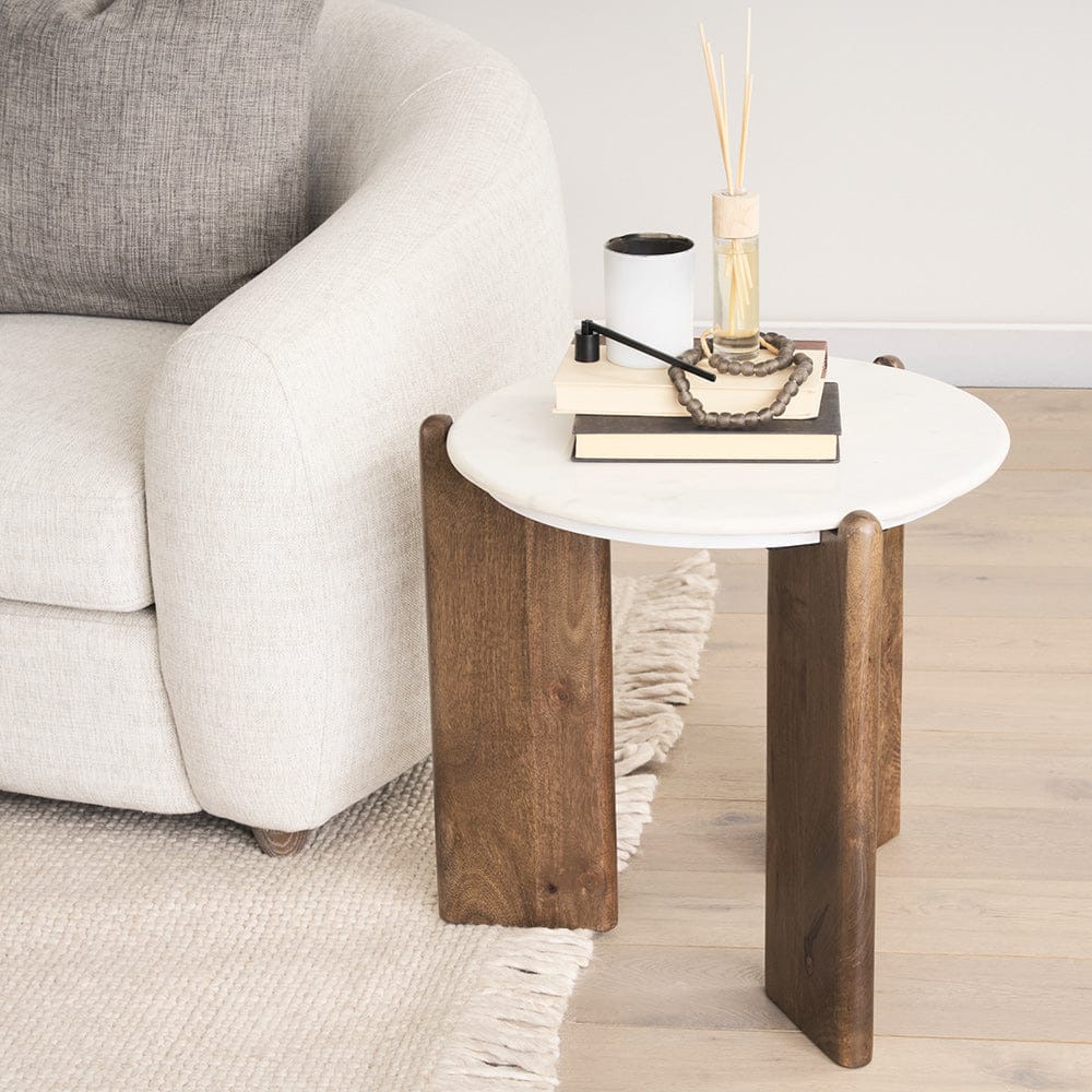Mercana - Rumer Dark Brown Wood w/ White Marble Side Table - 70562 view 3