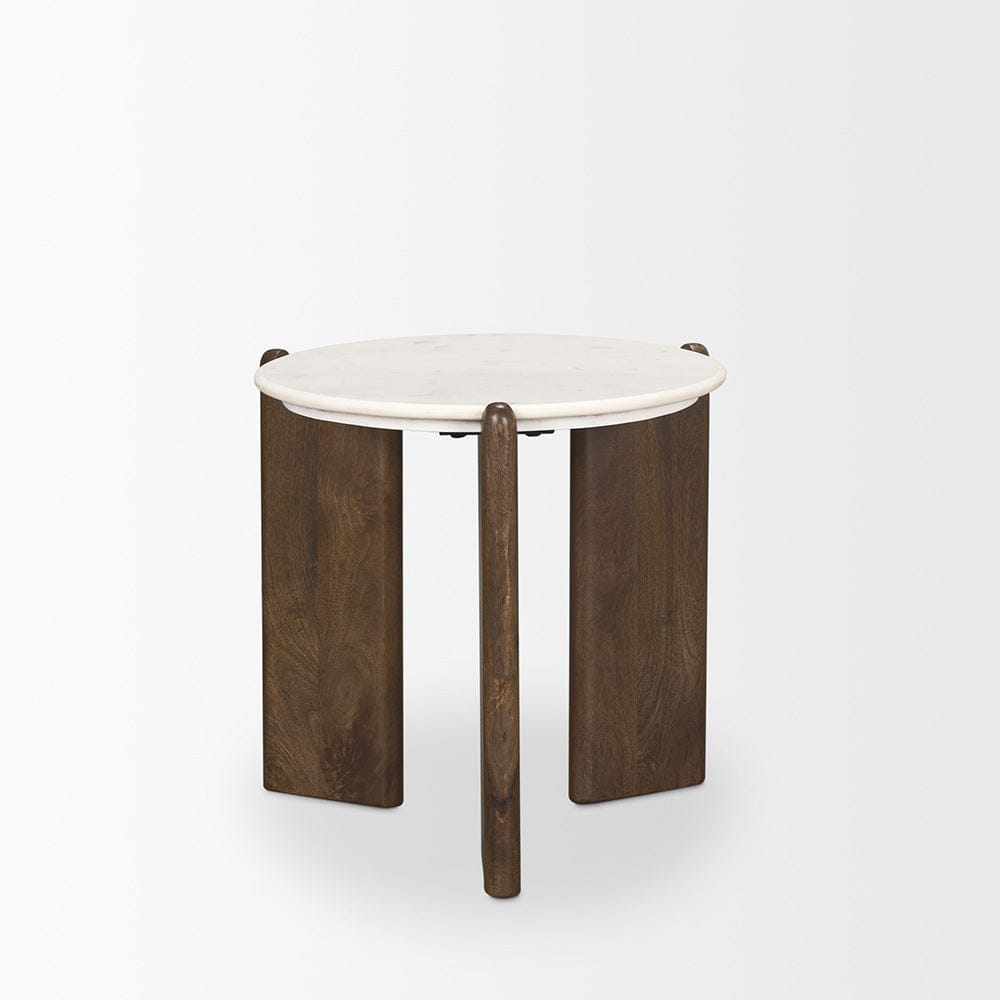 Mercana - Rumer Dark Brown Wood w/ White Marble Side Table - 70562 view 4