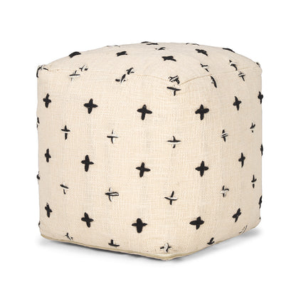 Mercana - Saanvi Wool w/ Cream and Black Stitched Cross Patterned Pouf - 70759_CLOSEOUT view 1