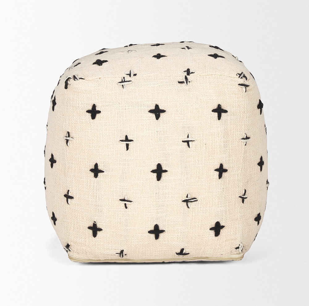 Mercana - Saanvi Wool w/ Cream and Black Stitched Cross Patterned Pouf - 70759_CLOSEOUT view 2