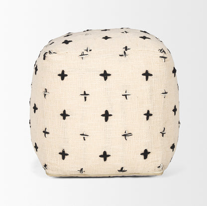 Mercana - Saanvi Wool w/ Cream and Black Stitched Cross Patterned Pouf - 70759_CLOSEOUT view 2