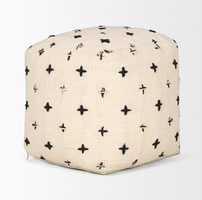 Mercana - Saanvi Wool w/ Cream and Black Stitched Cross Patterned Pouf - 70759_CLOSEOUT view 3
