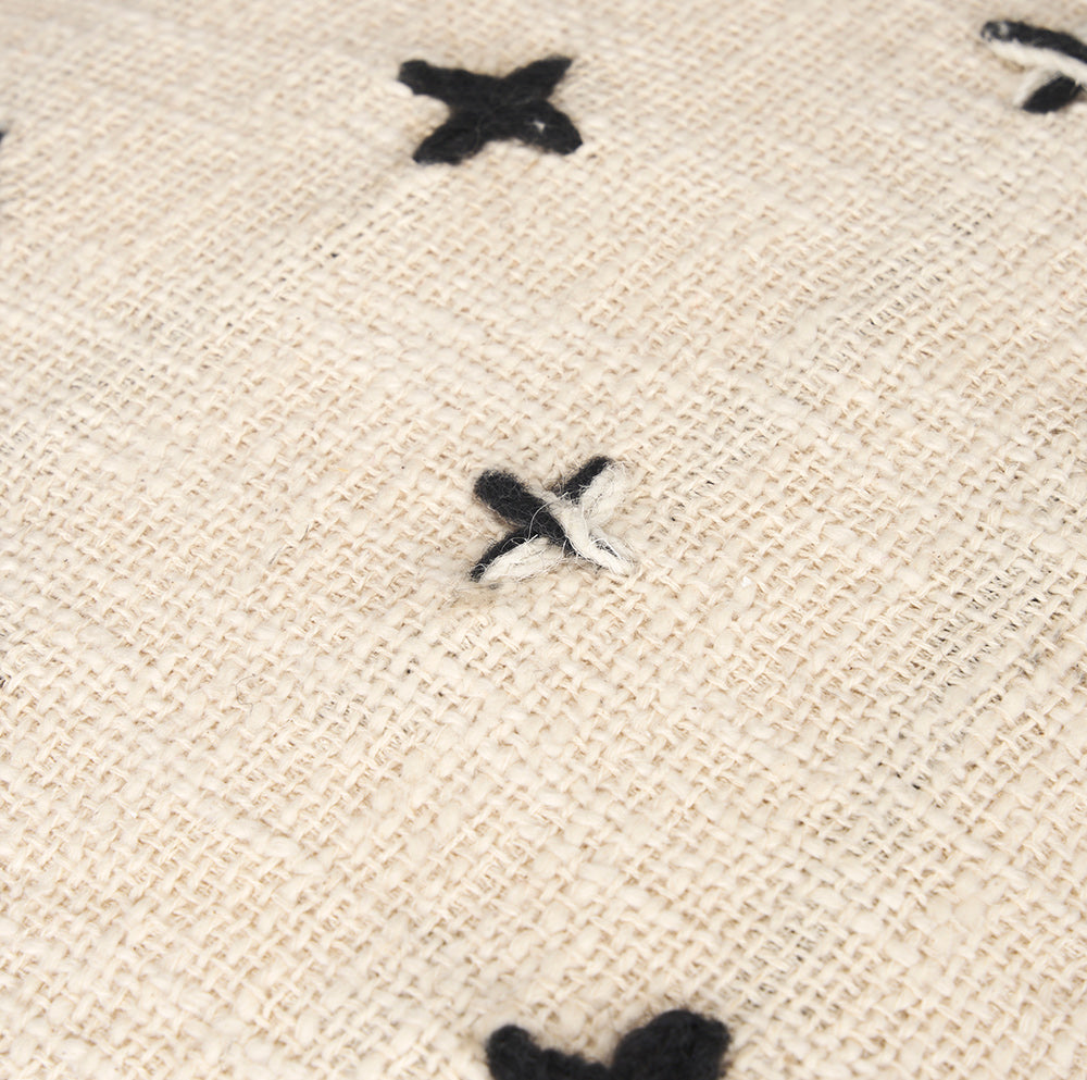 Mercana - Saanvi Wool w/ Cream and Black Stitched Cross Patterned Pouf - 70759_CLOSEOUT view 5