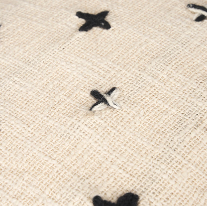 Mercana - Saanvi Wool w/ Cream and Black Stitched Cross Patterned Pouf - 70759_CLOSEOUT view 5