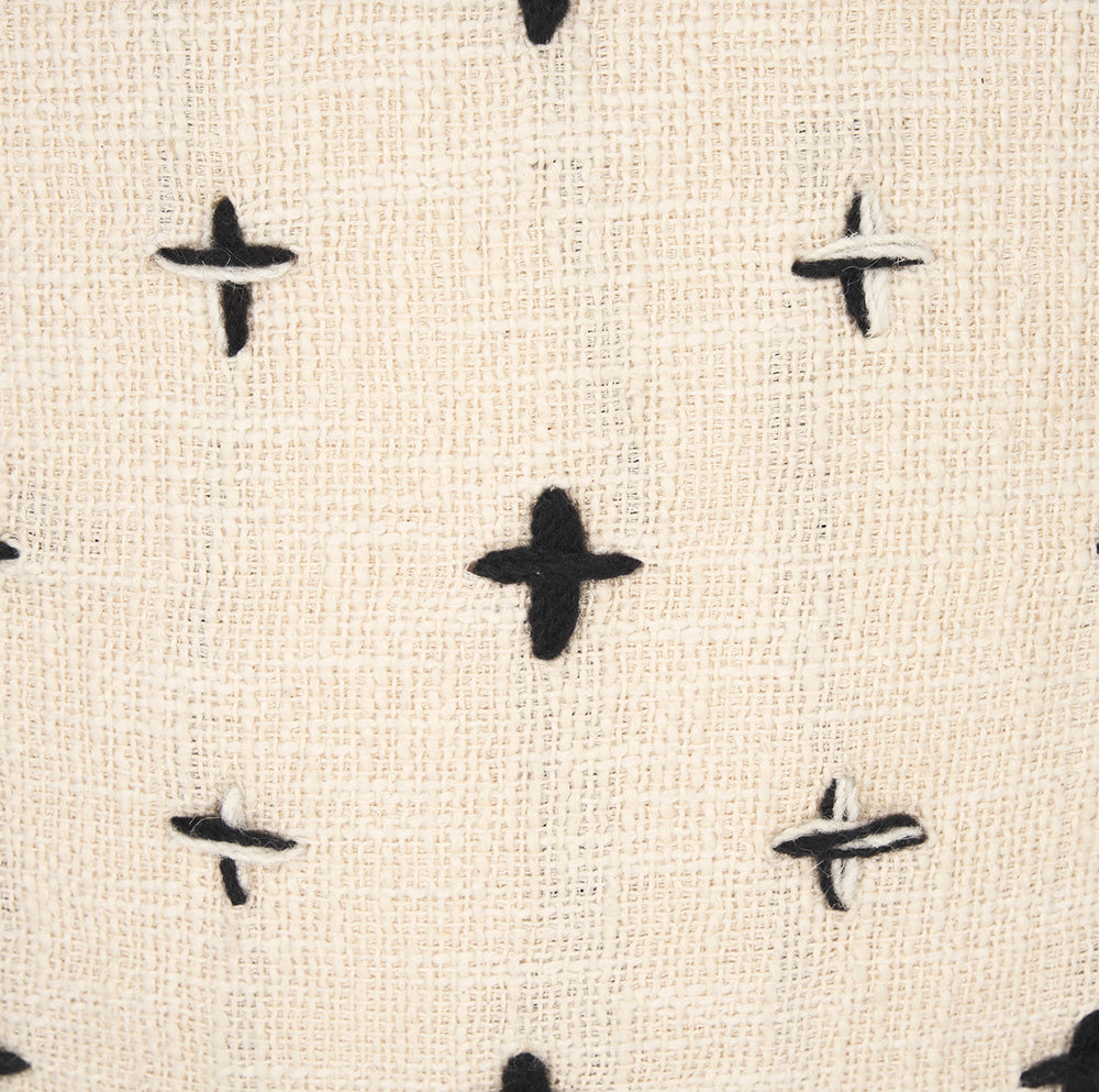 Mercana - Saanvi Wool w/ Cream and Black Stitched Cross Patterned Pouf - 70759_CLOSEOUT view 6