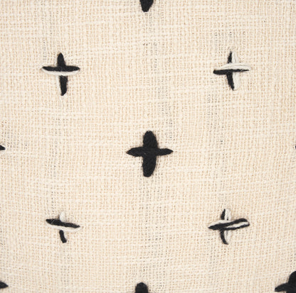 Mercana - Saanvi Wool w/ Cream and Black Stitched Cross Patterned Pouf - 70759_CLOSEOUT view 6