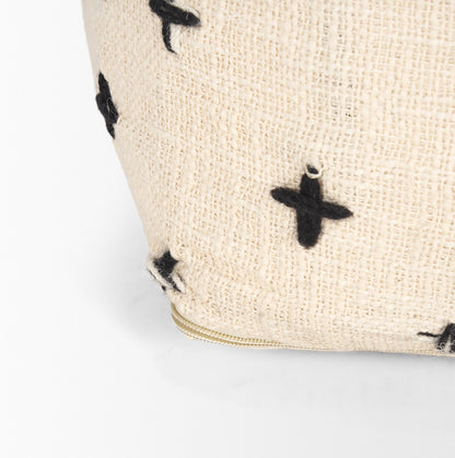 Mercana - Saanvi Wool w/ Cream and Black Stitched Cross Patterned Pouf - 70759_CLOSEOUT view 7