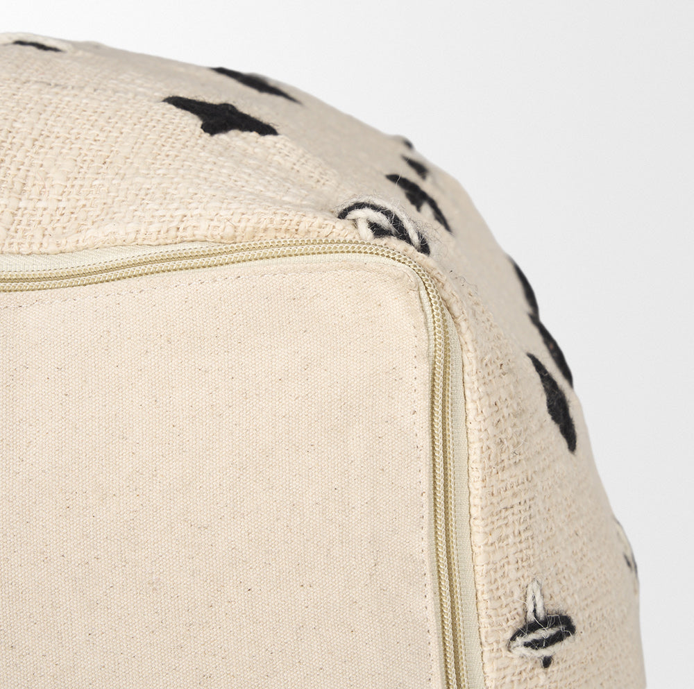 Mercana - Saanvi Wool w/ Cream and Black Stitched Cross Patterned Pouf - 70759_CLOSEOUT view 8