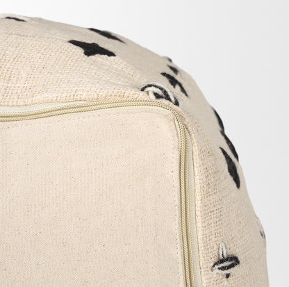 Mercana - Saanvi Wool w/ Cream and Black Stitched Cross Patterned Pouf - 70759_CLOSEOUT view 8