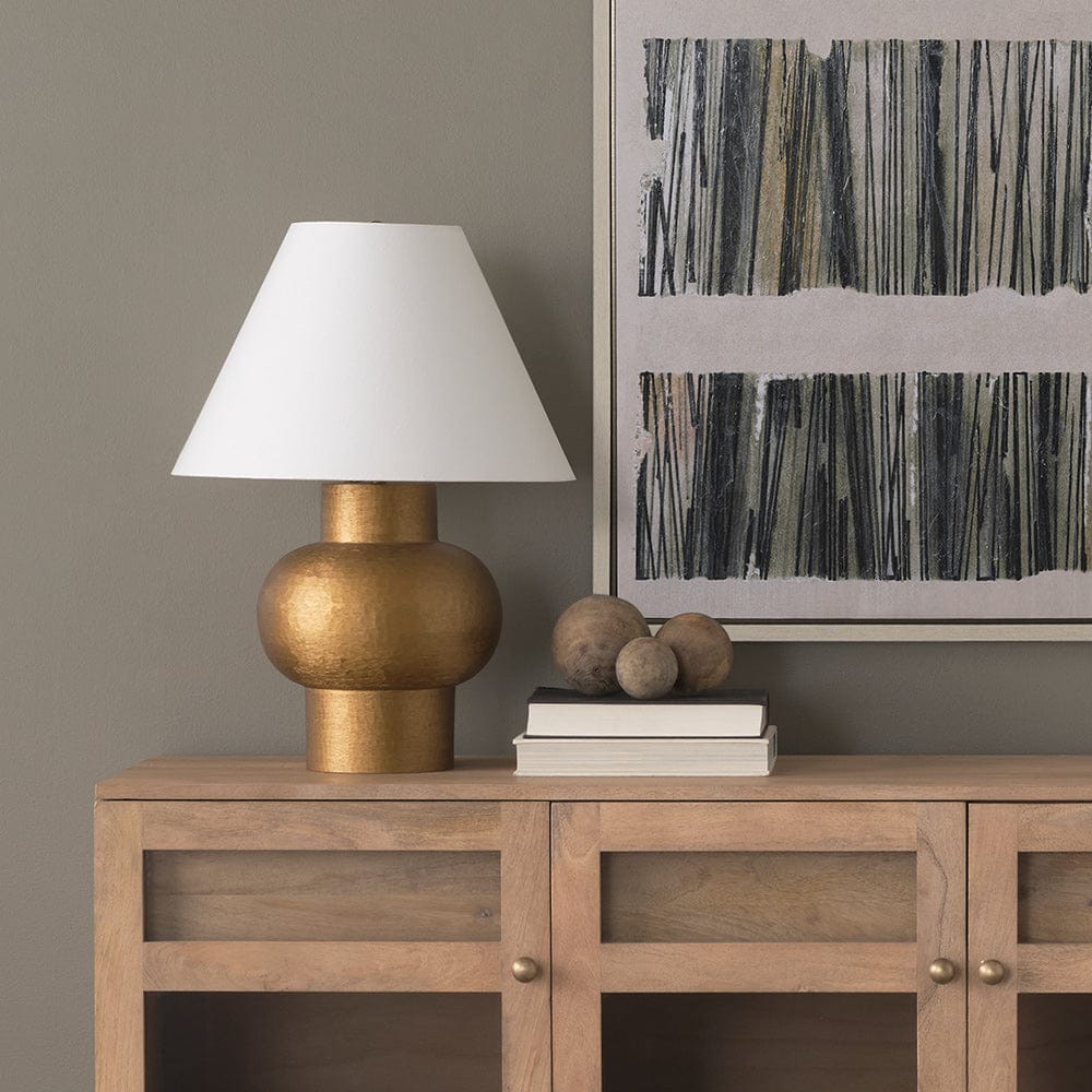 Mercana - Salaah Antique Gold Brushed Metal w/ Cream Shade Table Lamp - 70747 view 9