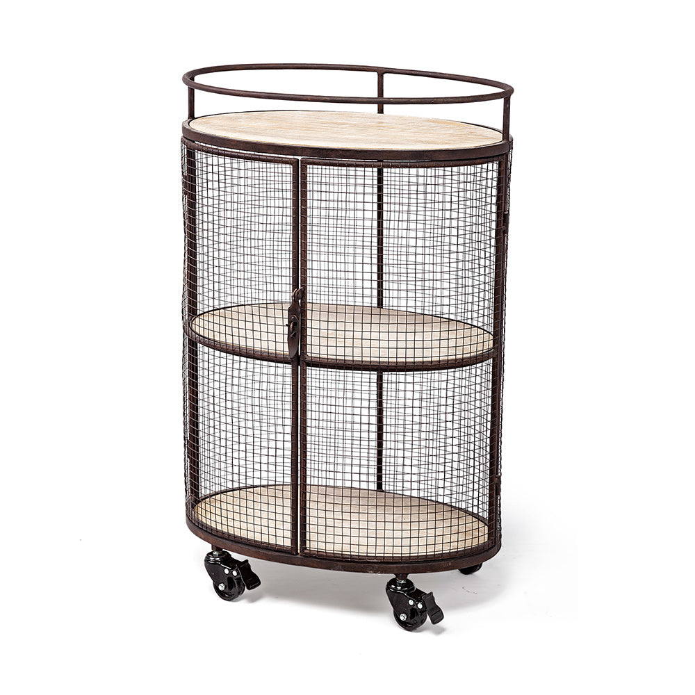 Mercana - Saluti II Black Metal Frame cage w/three wood shelves oval Bar Cart - 67972 view 1