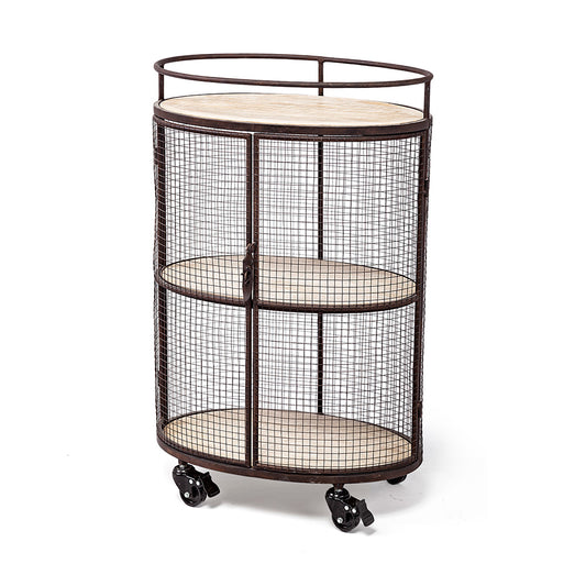 Mercana - Saluti II Black Metal Frame cage w/three wood shelves oval Bar Cart - 67972 view 1