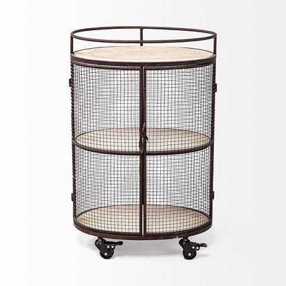Mercana - Saluti II Black Metal Frame cage w/three wood shelves oval Bar Cart - 67972 view 2
