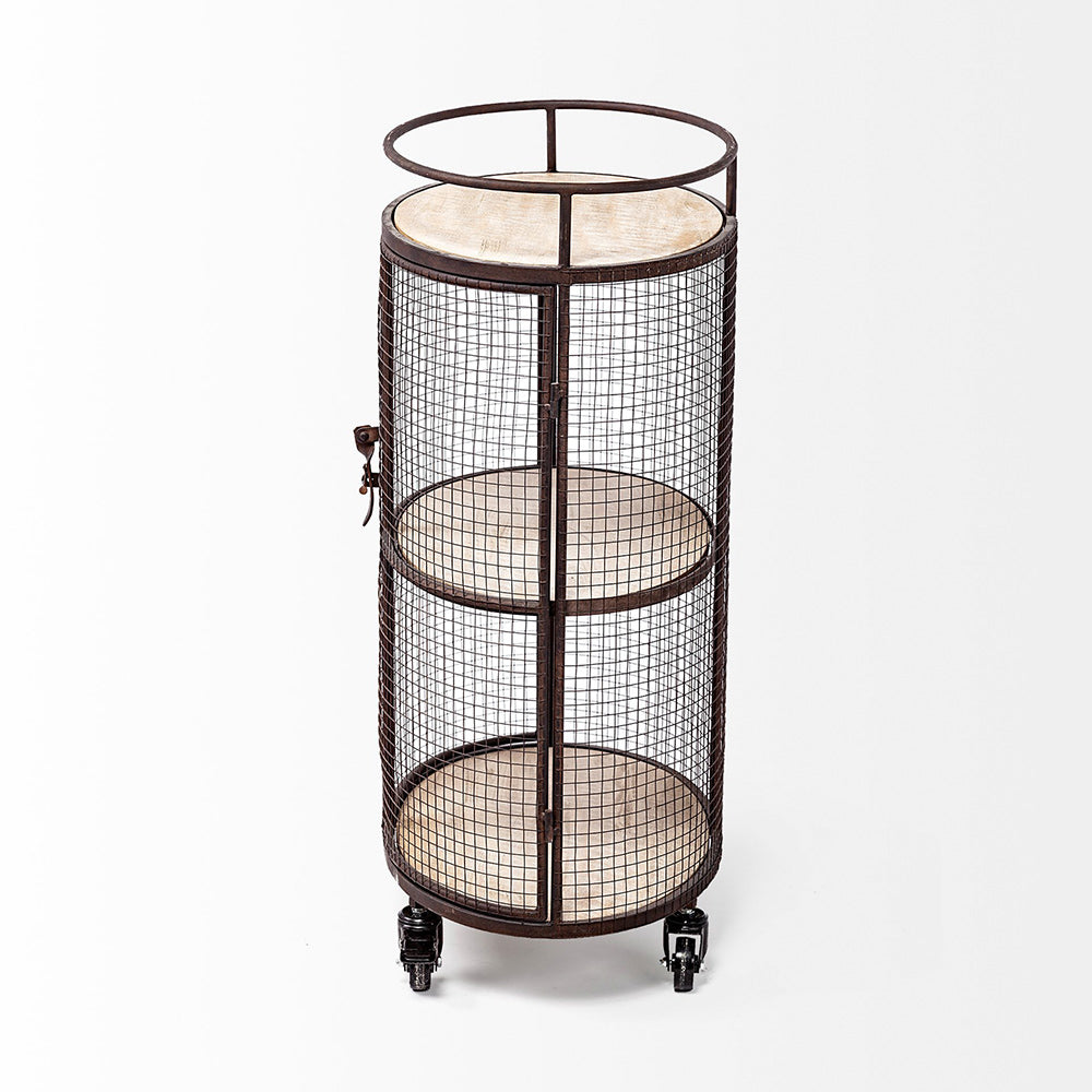 Mercana - Saluti II Black Metal Frame cage w/three wood shelves oval Bar Cart - 67972 view 3