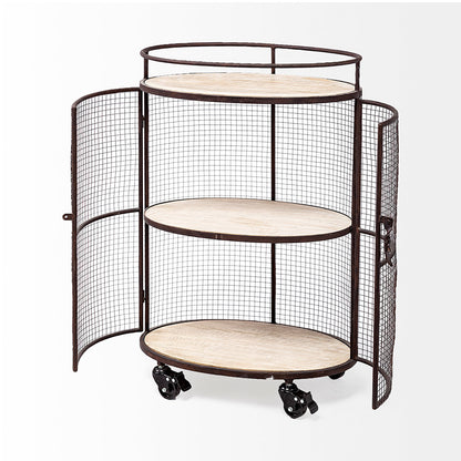 Mercana - Saluti II Black Metal Frame cage w/three wood shelves oval Bar Cart - 67972 view 5