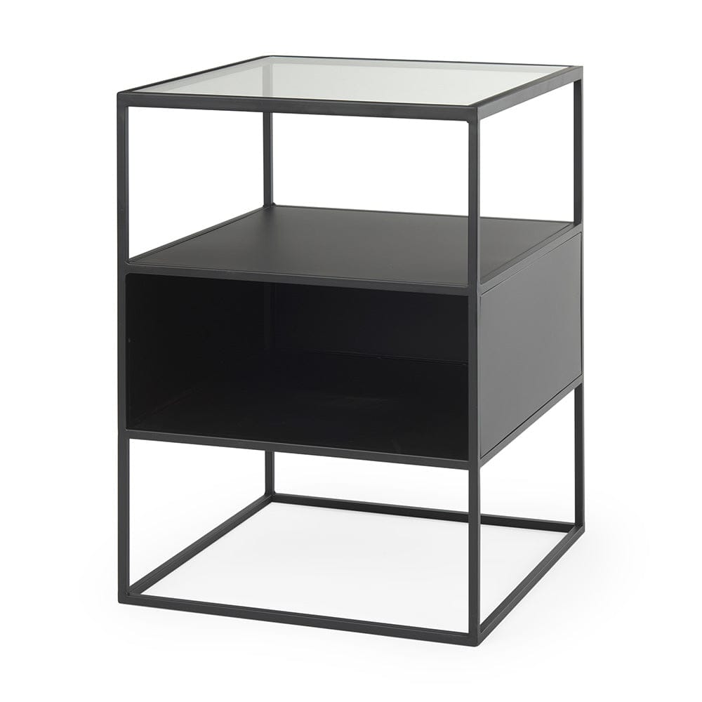 Mercana - Samson 15.7L x 15.7W x 21.3H Side Table Matte Black Metal and Glass - 70096 view 1
