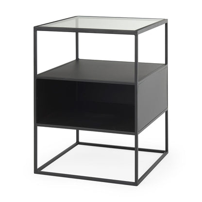Mercana - Samson 15.7L x 15.7W x 21.3H Side Table Matte Black Metal and Glass - 70096 view 1