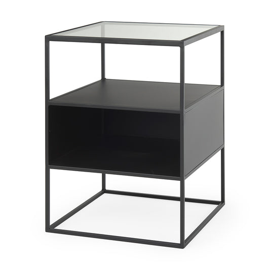 Mercana - Samson 15.7L x 15.7W x 21.3H Side Table Matte Black Metal and Glass - 70096 view 1