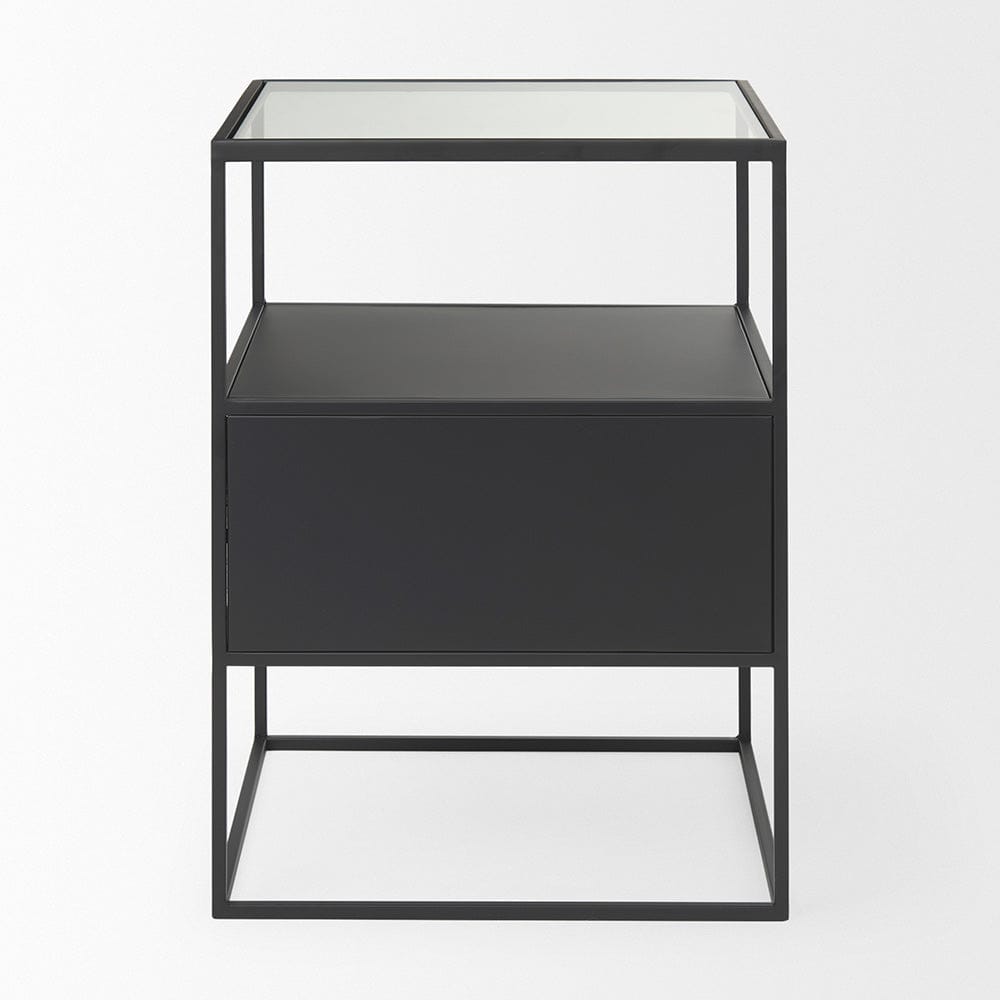 Mercana - Samson 15.7L x 15.7W x 21.3H Side Table Matte Black Metal and Glass - 70096 view 3