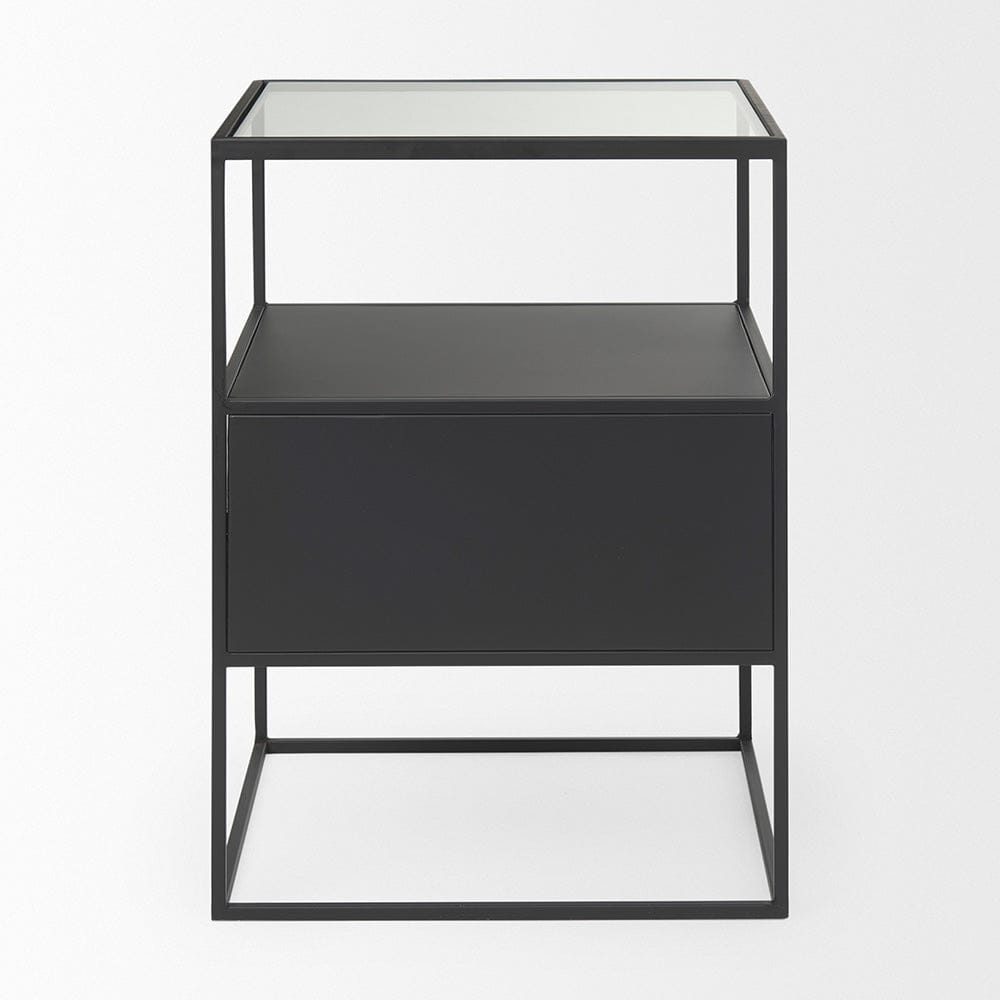 Mercana - Samson 15.7L x 15.7W x 21.3H Side Table Matte Black Metal and Glass - 70096 view 4