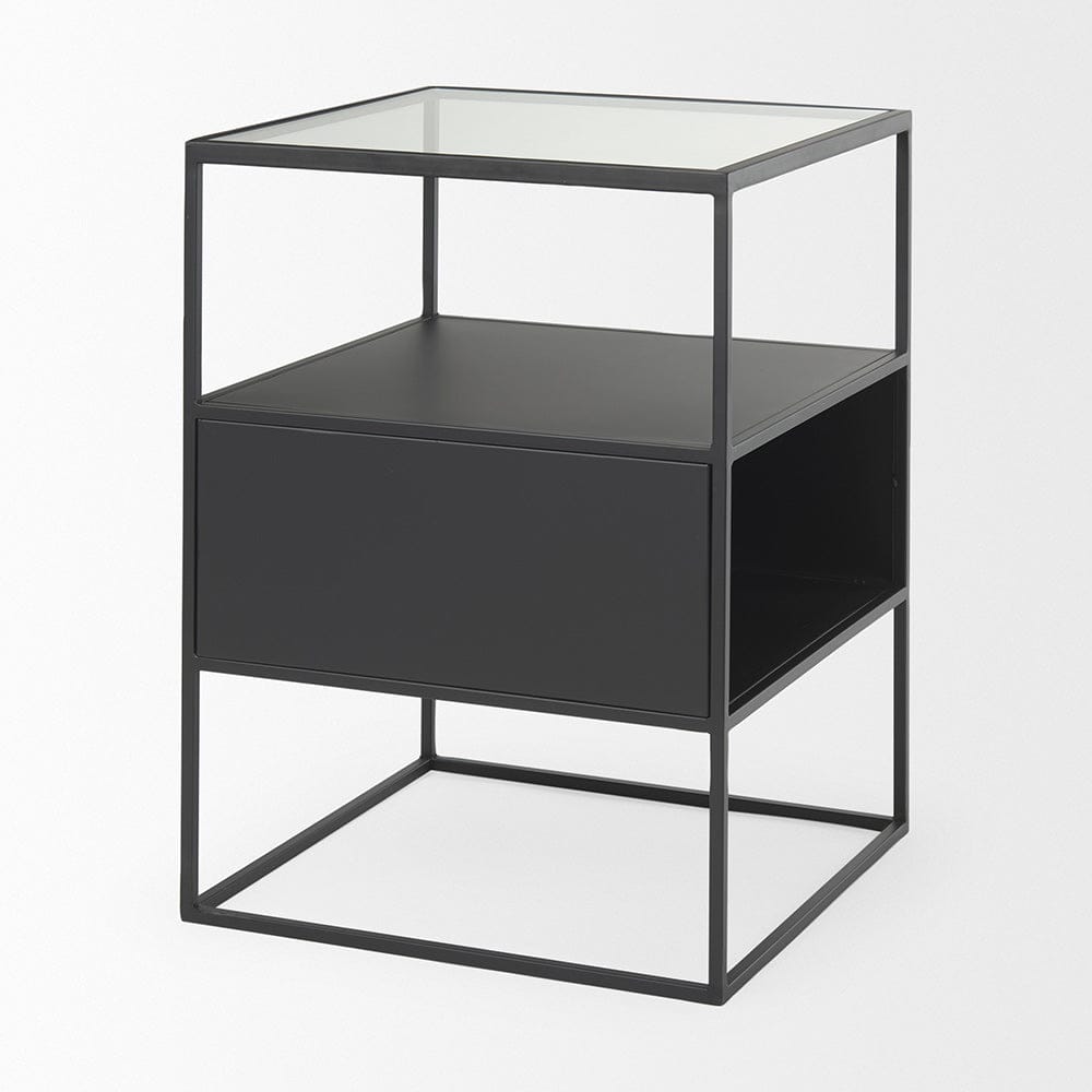 Mercana - Samson 15.7L x 15.7W x 21.3H Side Table Matte Black Metal and Glass - 70096 view 5
