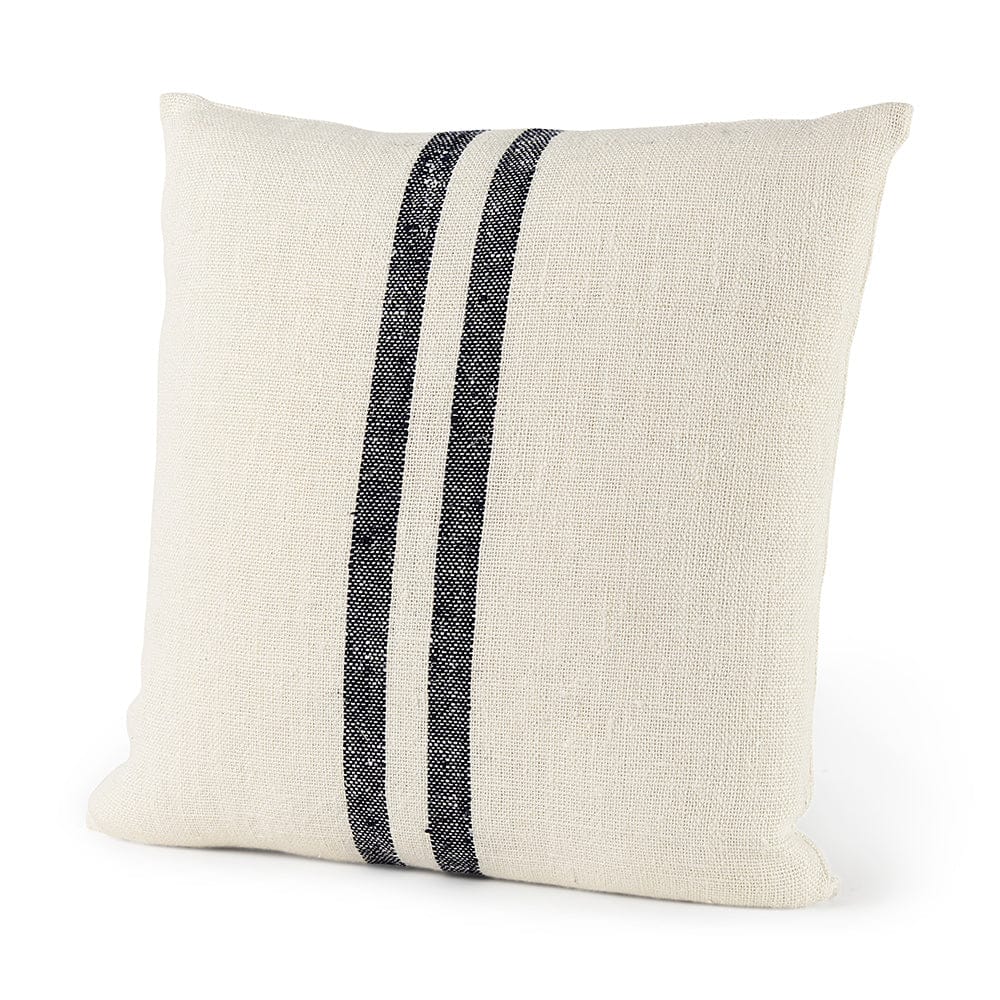 Mercana - Sandra 18 x 18 Beige With Blue Stripes Decorative Pillow Cover - 68870_CLOSEOUT view 1