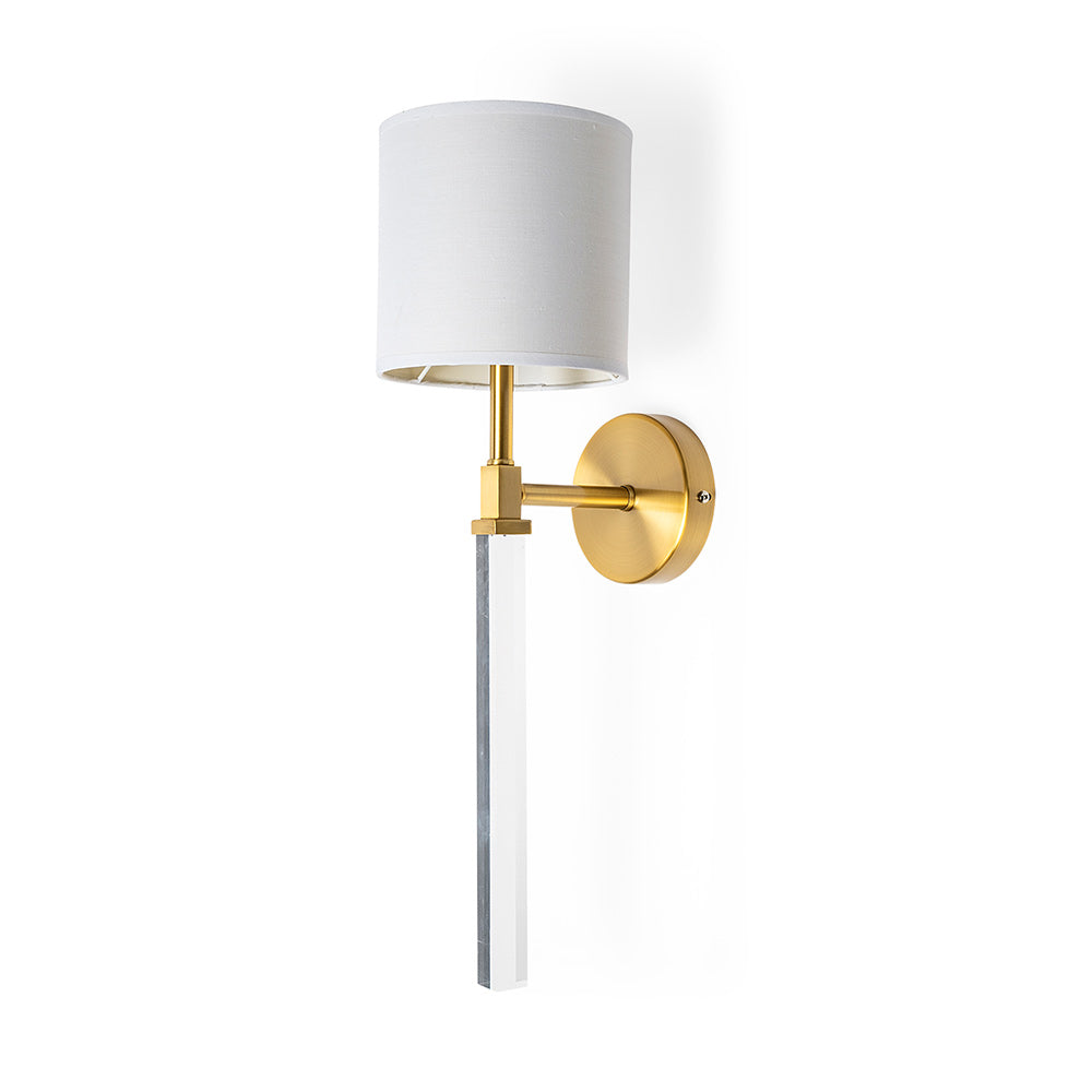 Mercana - Santander II 6.5x22 Gold Metal and White Linen Shade Wall Sconce - 65245_CLOSEOUT view 1