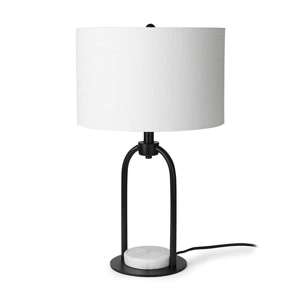 Mercana - Sarah 15.0L x 10.0W x 22.2H Arched Black Metal W/Marble Cube and White Shade Table Lamp - 69702 view 1
