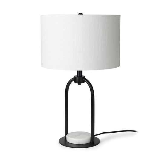 Mercana - Sarah 15.0L x 10.0W x 22.2H Arched Black Metal W/Marble Cube and White Shade Table Lamp - 69702 view 1