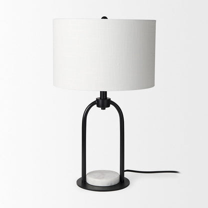 Mercana - Sarah 15.0L x 10.0W x 22.2H Arched Black Metal W/Marble Cube and White Shade Table Lamp - 69702 view 2