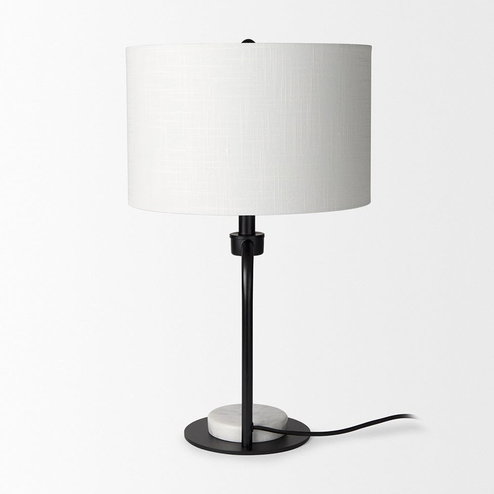 Mercana - Sarah 15.0L x 10.0W x 22.2H Arched Black Metal W/Marble Cube and White Shade Table Lamp - 69702 view 3