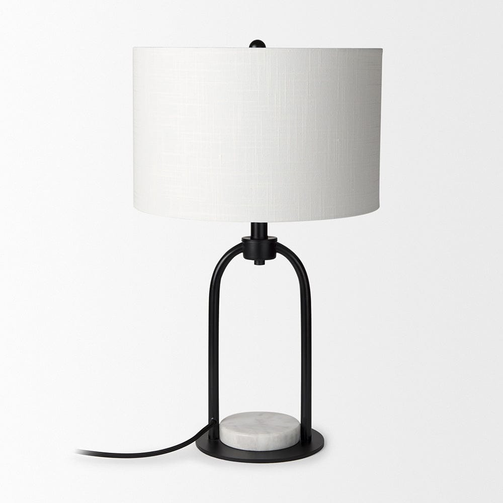 Mercana - Sarah 15.0L x 10.0W x 22.2H Arched Black Metal W/Marble Cube and White Shade Table Lamp - 69702 view 4