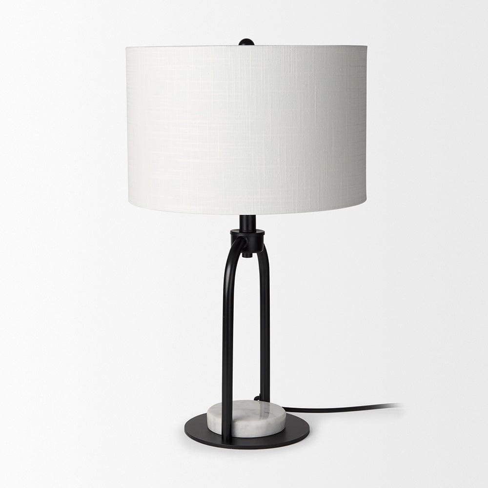 Mercana - Sarah 15.0L x 10.0W x 22.2H Arched Black Metal W/Marble Cube and White Shade Table Lamp - 69702 view 5