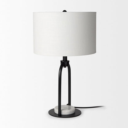 Mercana - Sarah 15.0L x 10.0W x 22.2H Arched Black Metal W/Marble Cube and White Shade Table Lamp - 69702 view 5