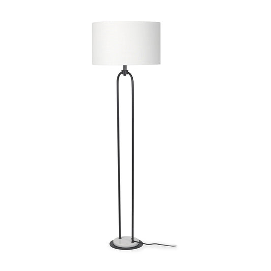 Mercana - Sarah 20.0L x 12.0W x 66.3H Arched Black Metal W/Marble Cube and White Shade Floor Lamp - 69703 view 1
