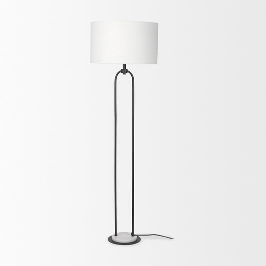 Mercana - Sarah 20.0L x 12.0W x 66.3H Arched Black Metal W/Marble Cube and White Shade Floor Lamp - 69703 view 2