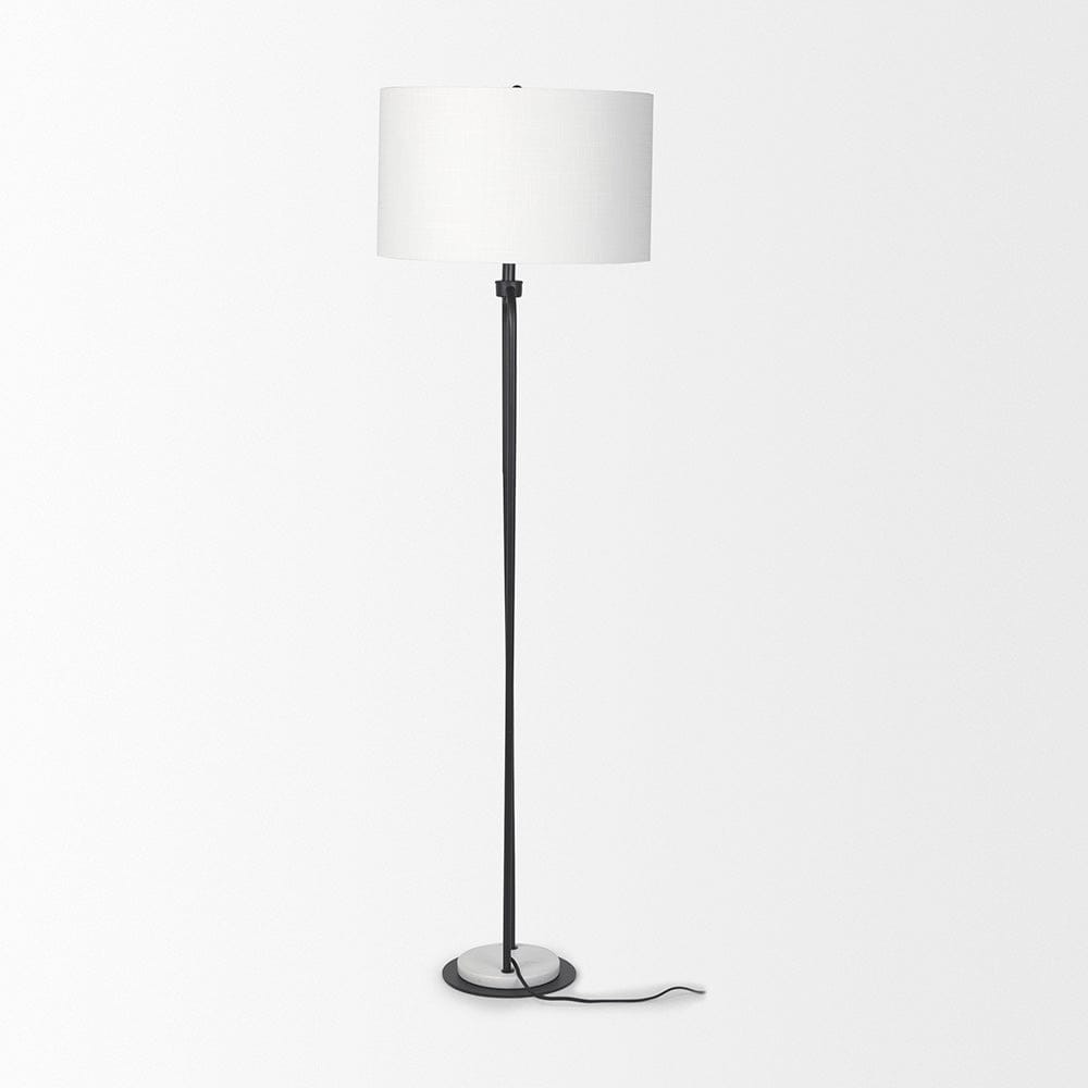 Mercana - Sarah 20.0L x 12.0W x 66.3H Arched Black Metal W/Marble Cube and White Shade Floor Lamp - 69703 view 3