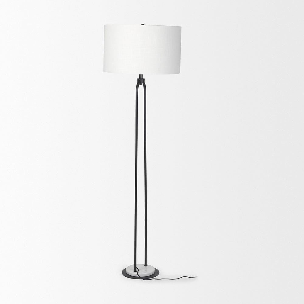 Mercana - Sarah 20.0L x 12.0W x 66.3H Arched Black Metal W/Marble Cube and White Shade Floor Lamp - 69703 view 4