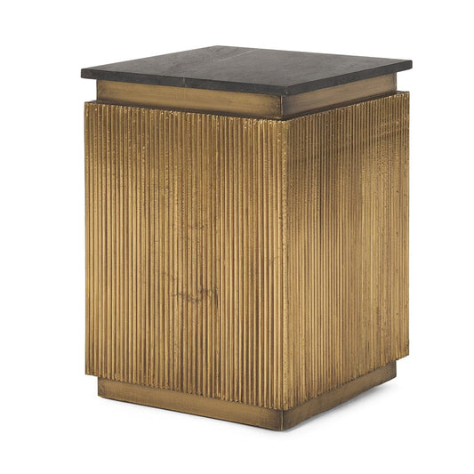 Mercana - Satima Black Marble w/ Gold Metal Square Fluted Accent Table - 70778 view 1