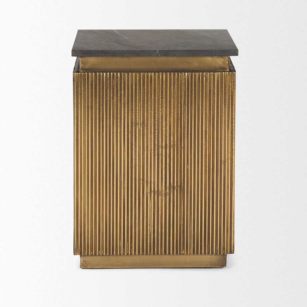 Mercana - Satima Black Marble w/ Gold Metal Square Fluted Accent Table - 70778 view 2