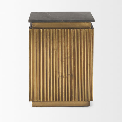 Mercana - Satima Black Marble w/ Gold Metal Square Fluted Accent Table - 70778 view 2