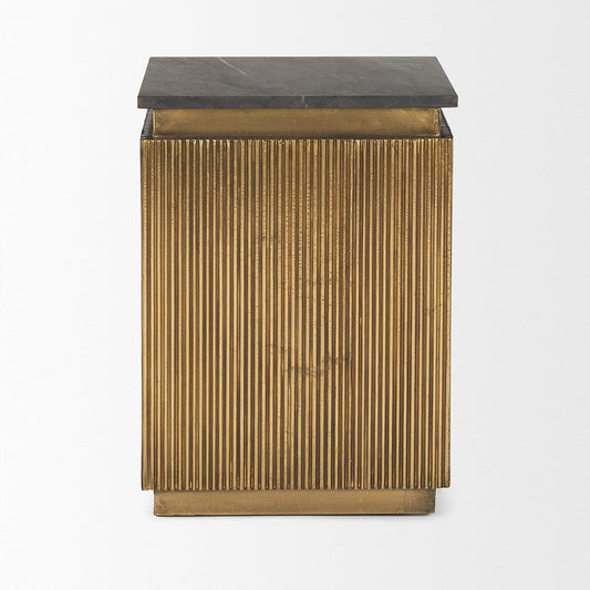 Mercana - Satima Black Marble w/ Gold Metal Square Fluted Accent Table - 70778 view 2