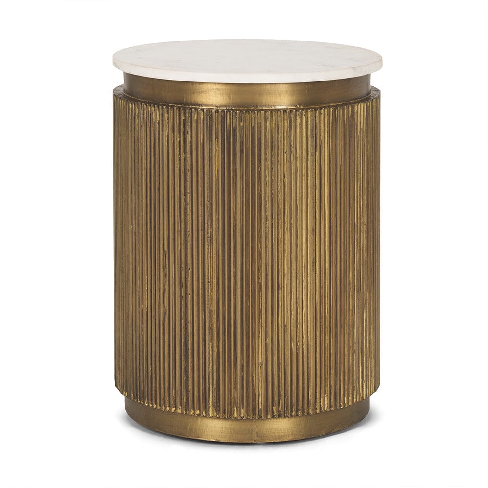 Mercana - Satima White Marble w/ Gold Metal Round Fluted Accent Table - 70777 view 1