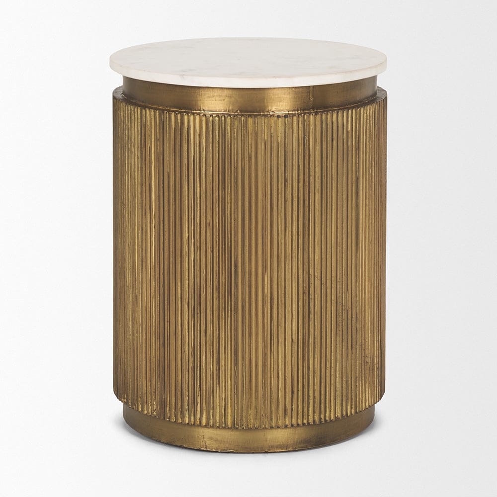 Mercana - Satima White Marble w/ Gold Metal Round Fluted Accent Table - 70777 view 2