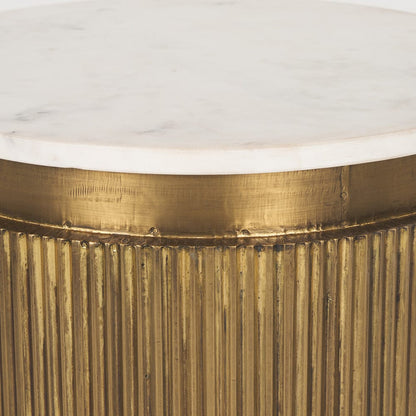 Mercana - Satima White Marble w/ Gold Metal Round Fluted Accent Table - 70777 view 3