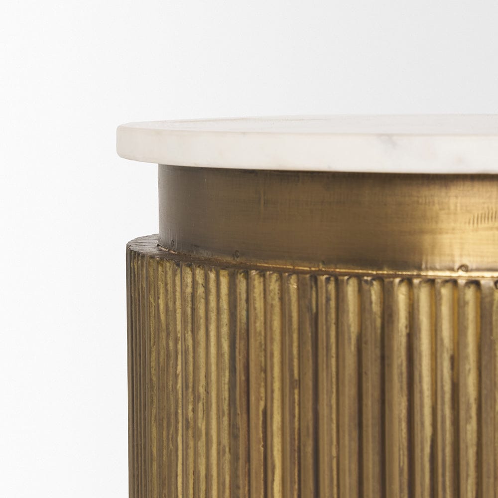 Mercana - Satima White Marble w/ Gold Metal Round Fluted Accent Table - 70777 view 4