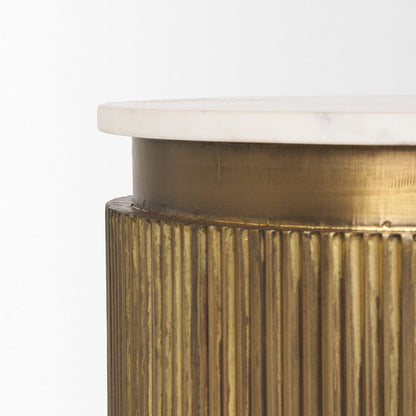 Mercana - Satima White Marble w/ Gold Metal Round Fluted Accent Table - 70777 view 4