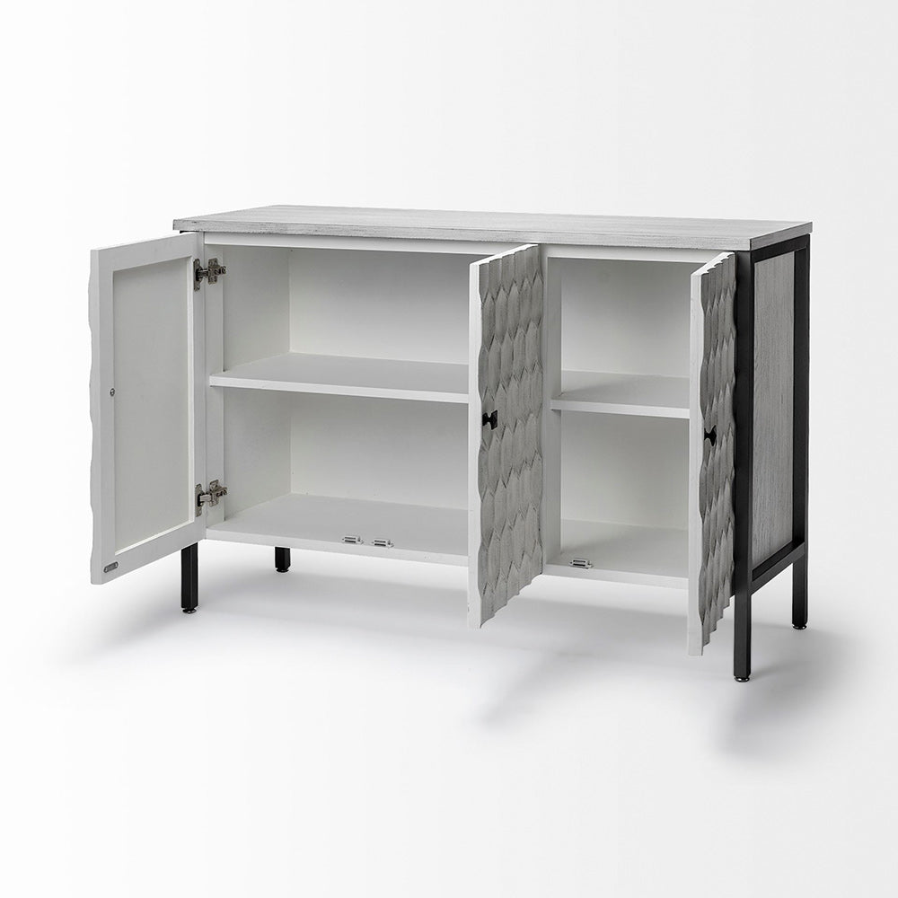 Mercana - Savannah White Fir Veneer & Gray Metal 3-Door Accent Cabinet - 68268 view 2