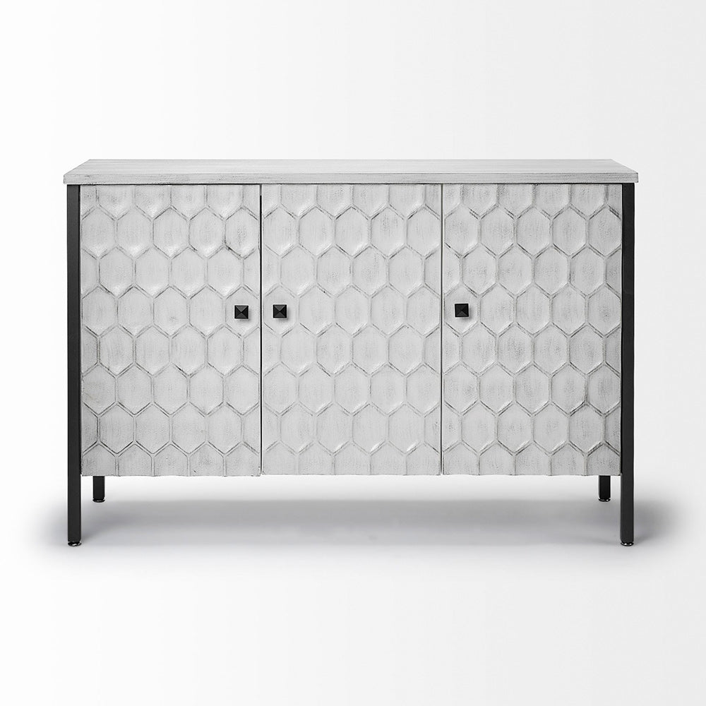 Mercana - Savannah White Fir Veneer & Gray Metal 3-Door Accent Cabinet - 68268 view 5